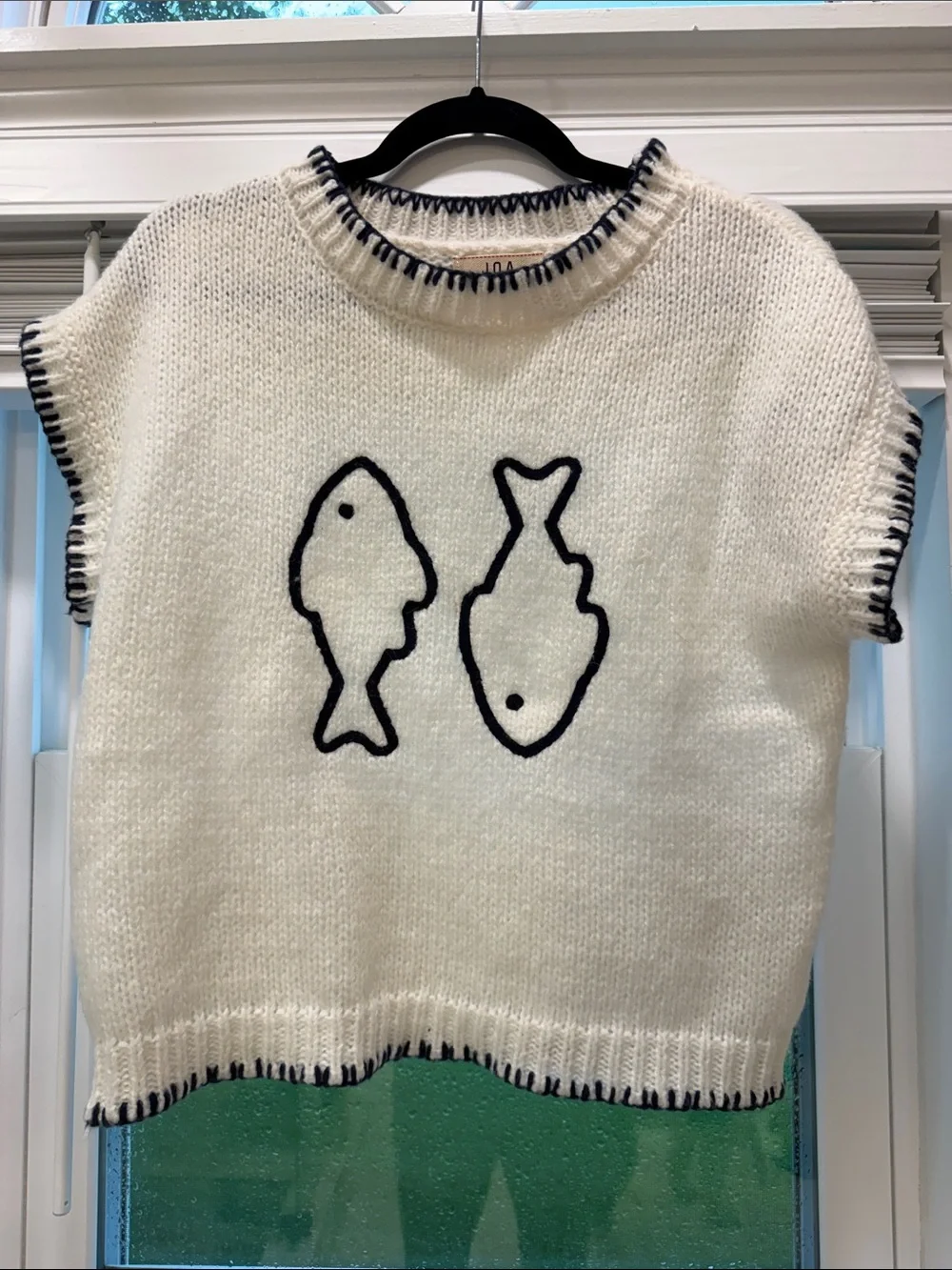 J.O.A. Cream Knit Pet Sweater with Navy Fish Motif